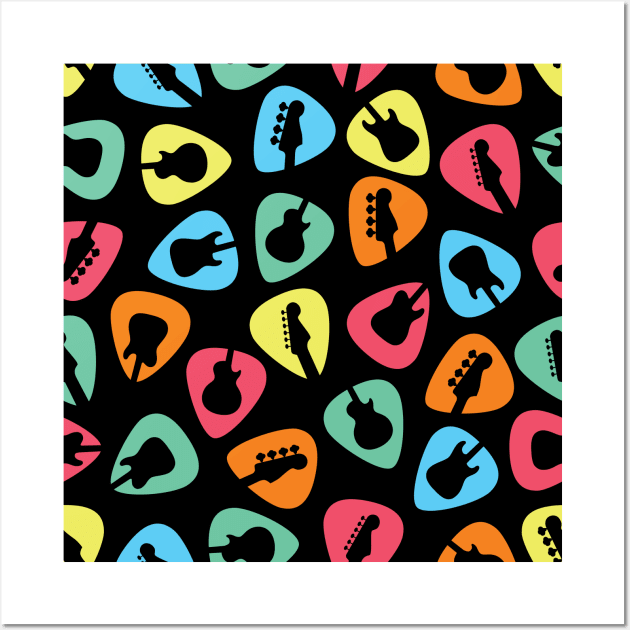 Guitar Pick Seamless Pattern Guitar Silhouette Colorful Theme Wall Art by nightsworthy